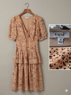 Fate Beige Brown Printed Tiered Maxi Dress